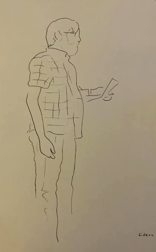 A sketch of me reading